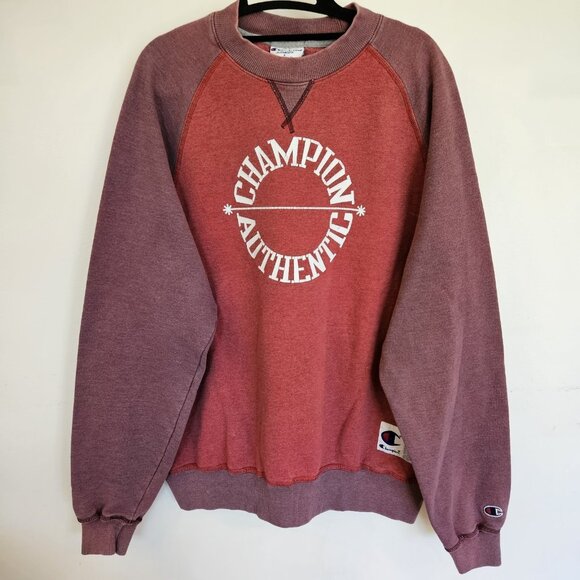 Vintage Champion Authentic Sweatshirt Mens L Crewneck Red Maroon 90's - Picture 1 of 8